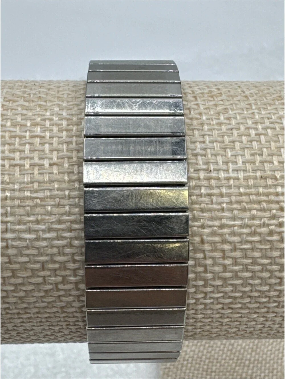 Timex Viscount Calendar Watch 34523 10888 Wind Up Silver Expansion Band Square